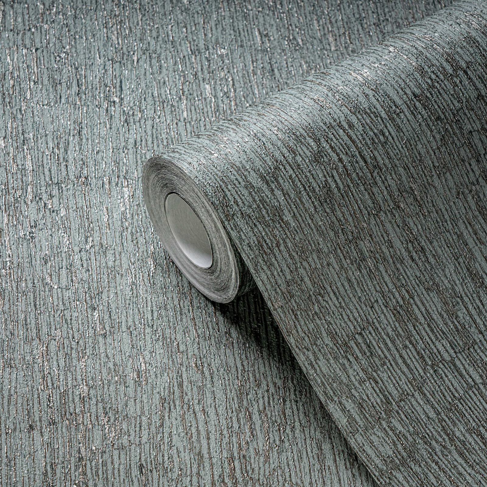             Tapete in Putzoptik leicht glänzend – Grün, Silber, Metallic
        