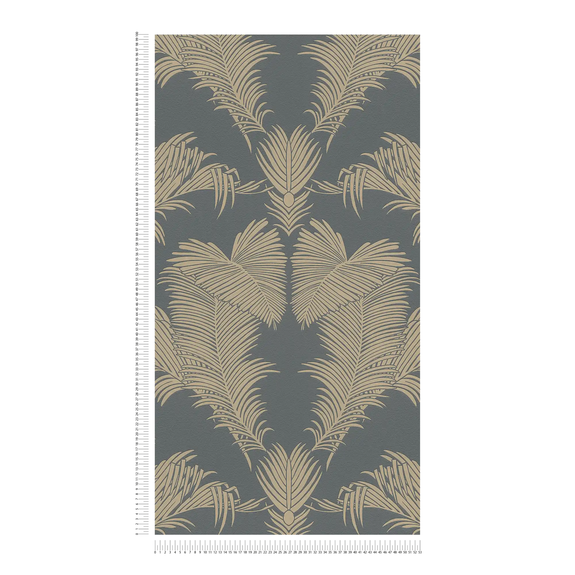             Palmenblätter Tapete Grau & Gold mit Struktur & Metallic Effekt
        