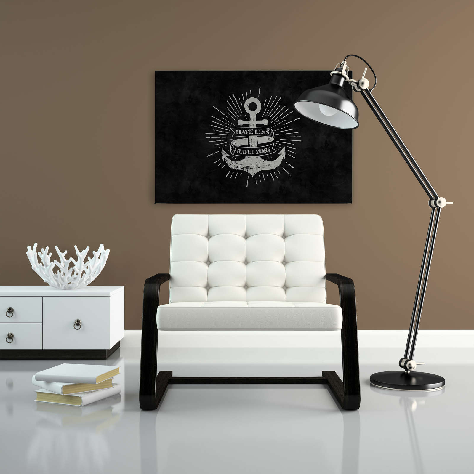             Schwarz-Weißes Leinwandbild Anker Design im Kreidetafel-Look – 0,90 m x 0,60 m
        