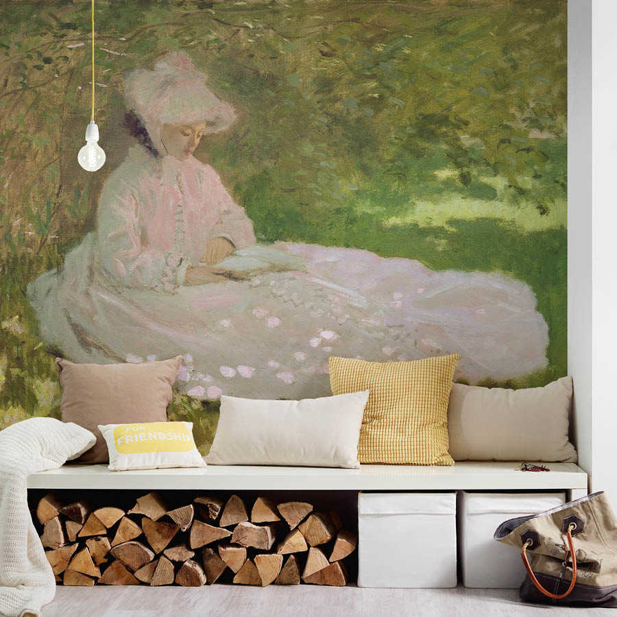 sofa, cushions, wood storage, firewood, wandbild