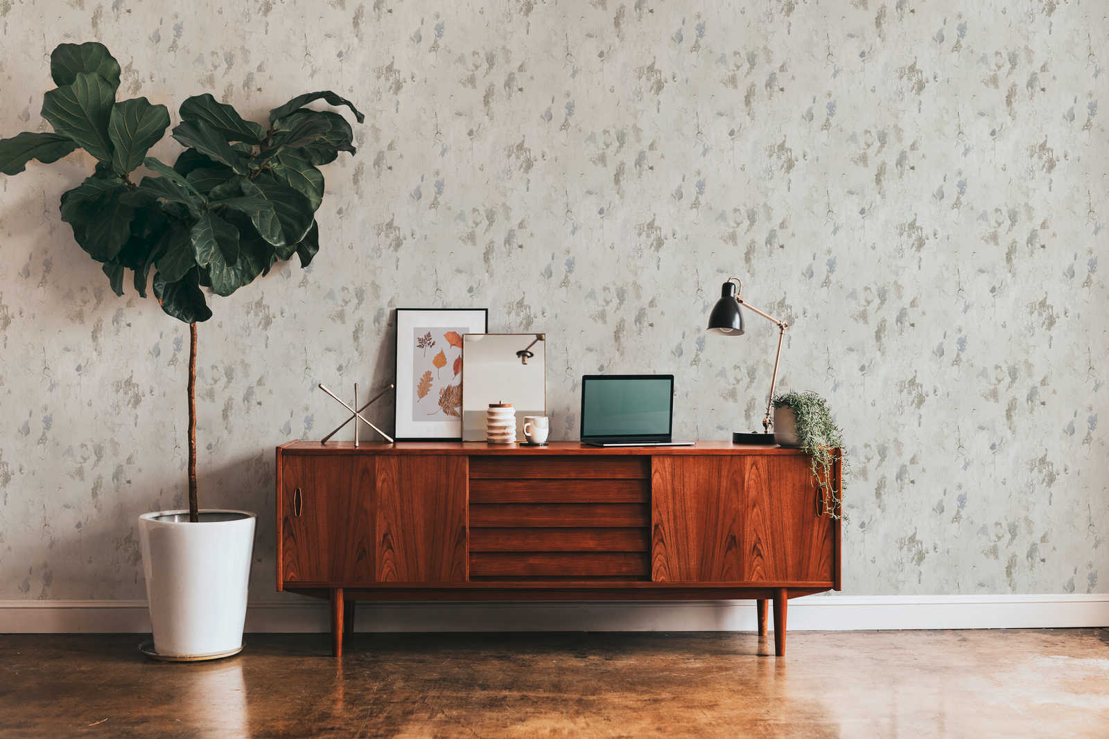             Behang met gipslook in moderne industriële stijl - crème, grijs
        