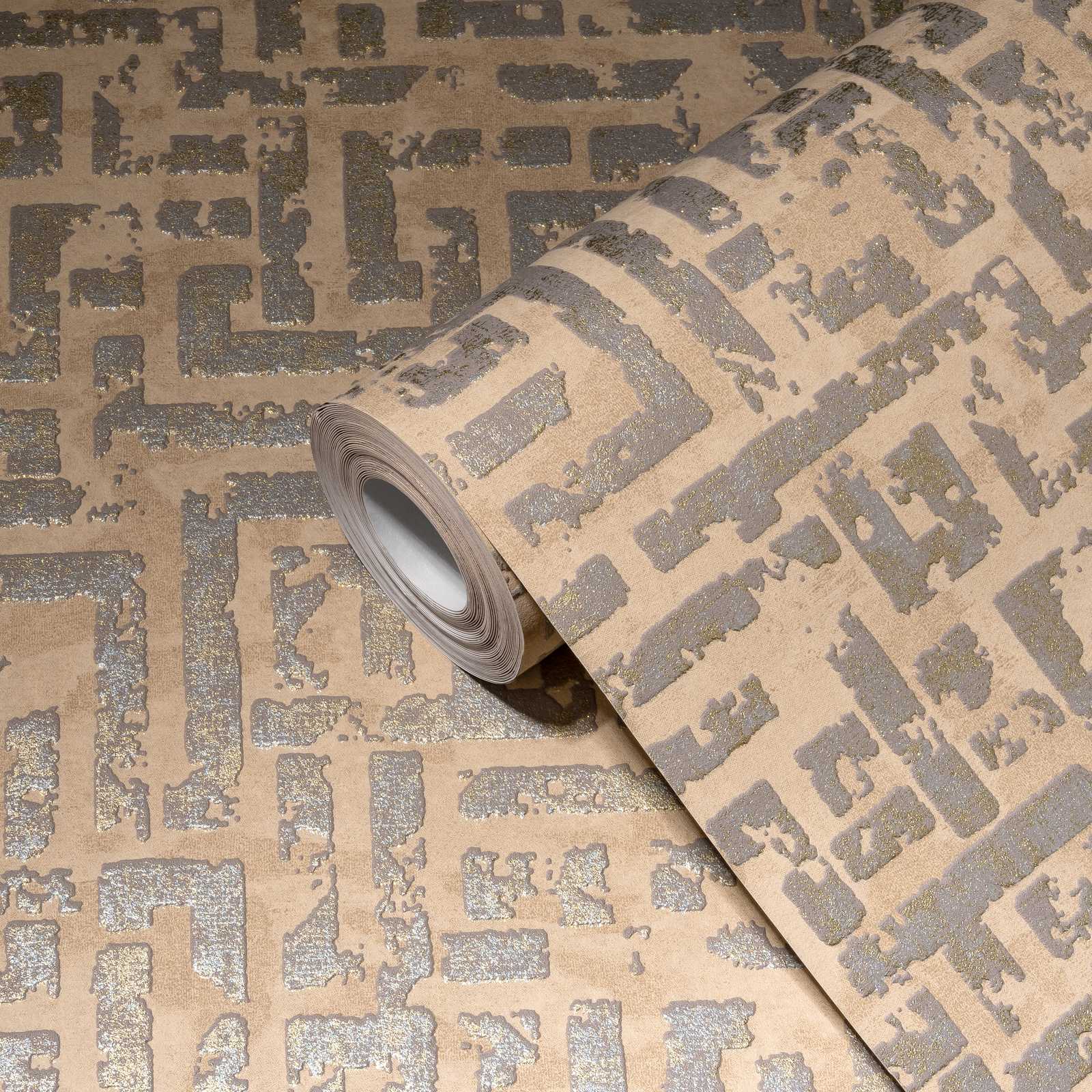             Tapete Grafikmuster mit Relief-Design – Beige, Metallic
        