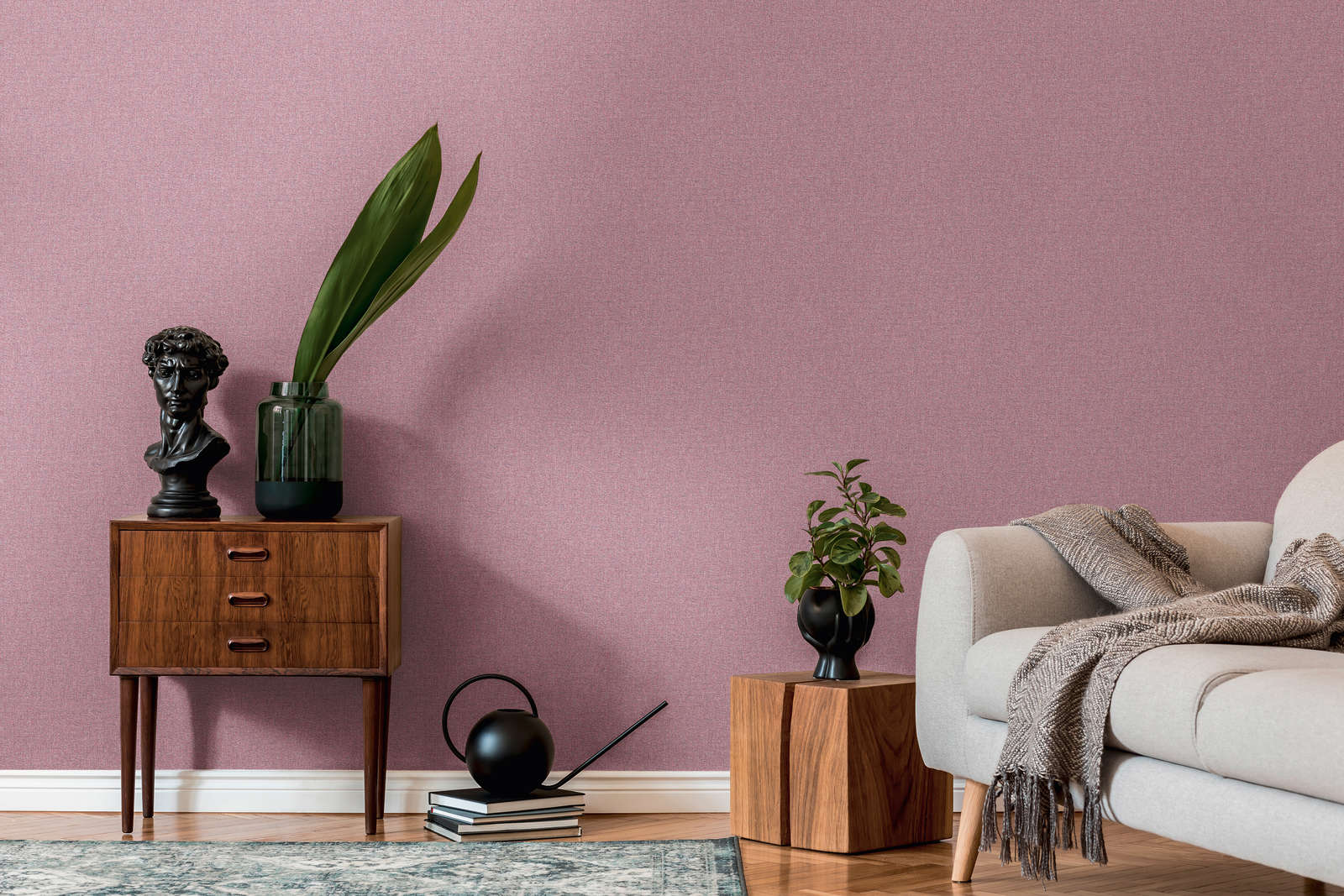             Vliestapete mit Gewebestruktur einfarbig, matt – Violett, Pink
        
