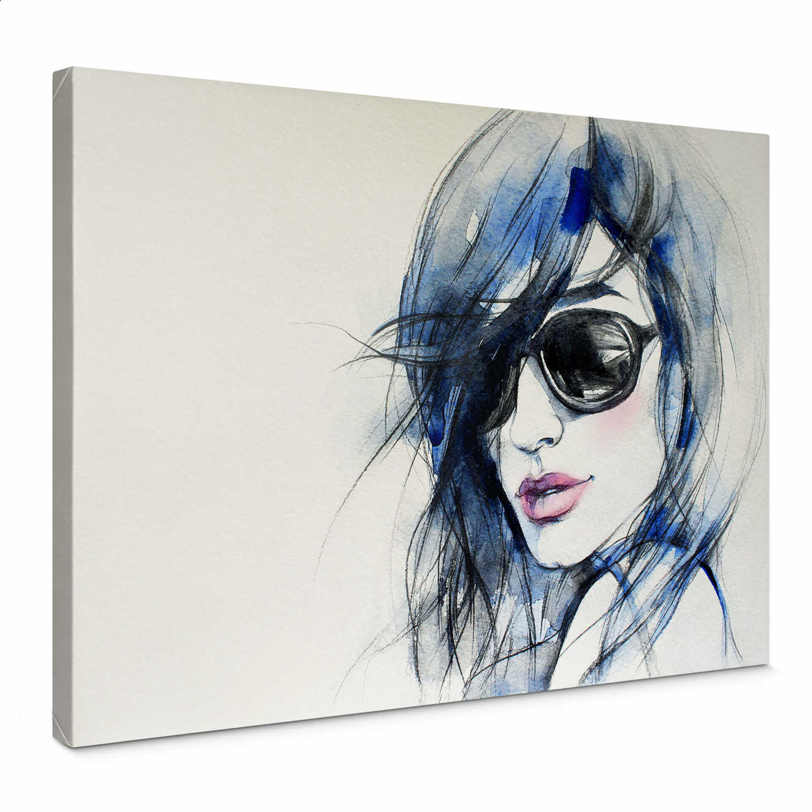         Leinwandbild Aquarell Portrait Frau mit Sonnenbrille – 0,70 m x 0,50 m
    