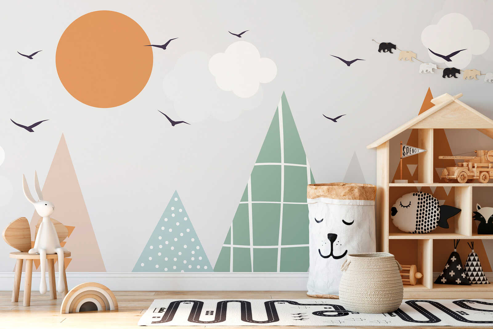         Scandinavische vliesbehangmuur voor kinderkamers - kleurrijk
    