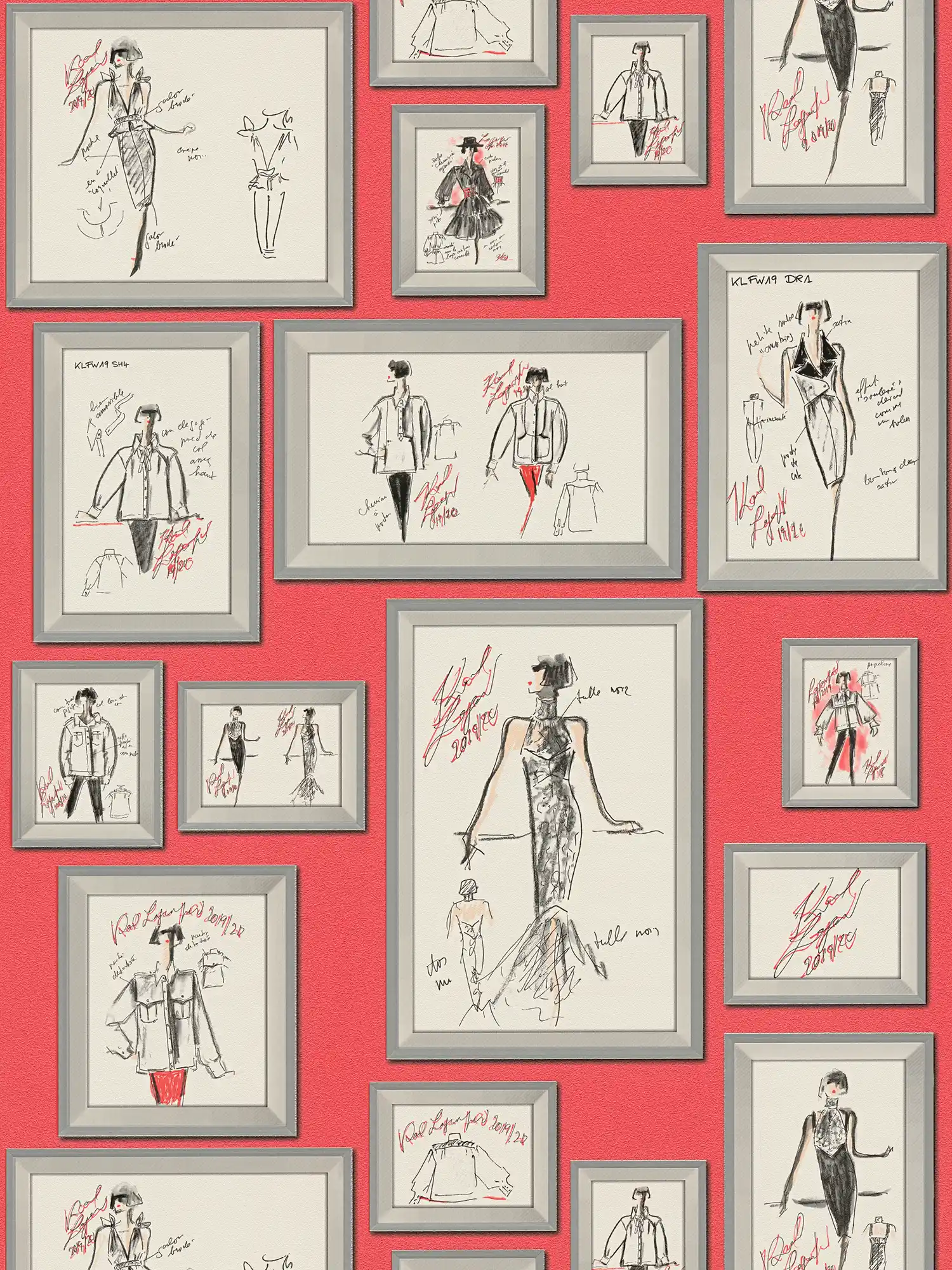         Karl LAGERFELD wallpaper fashion sketches - metallic, red
    
