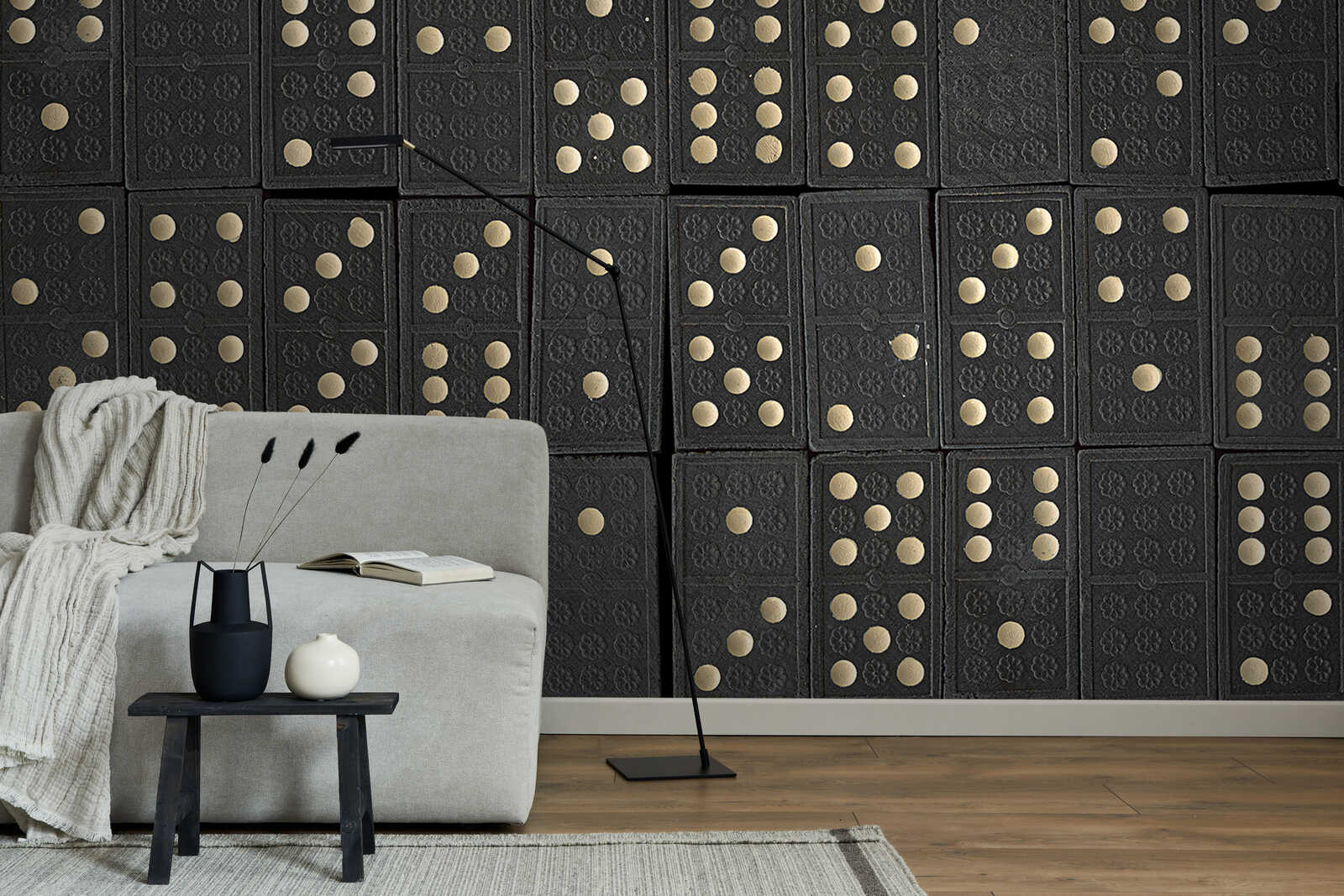 wohnungseinrichtung, bodenlampe, sofa, dekoration, wandtapete