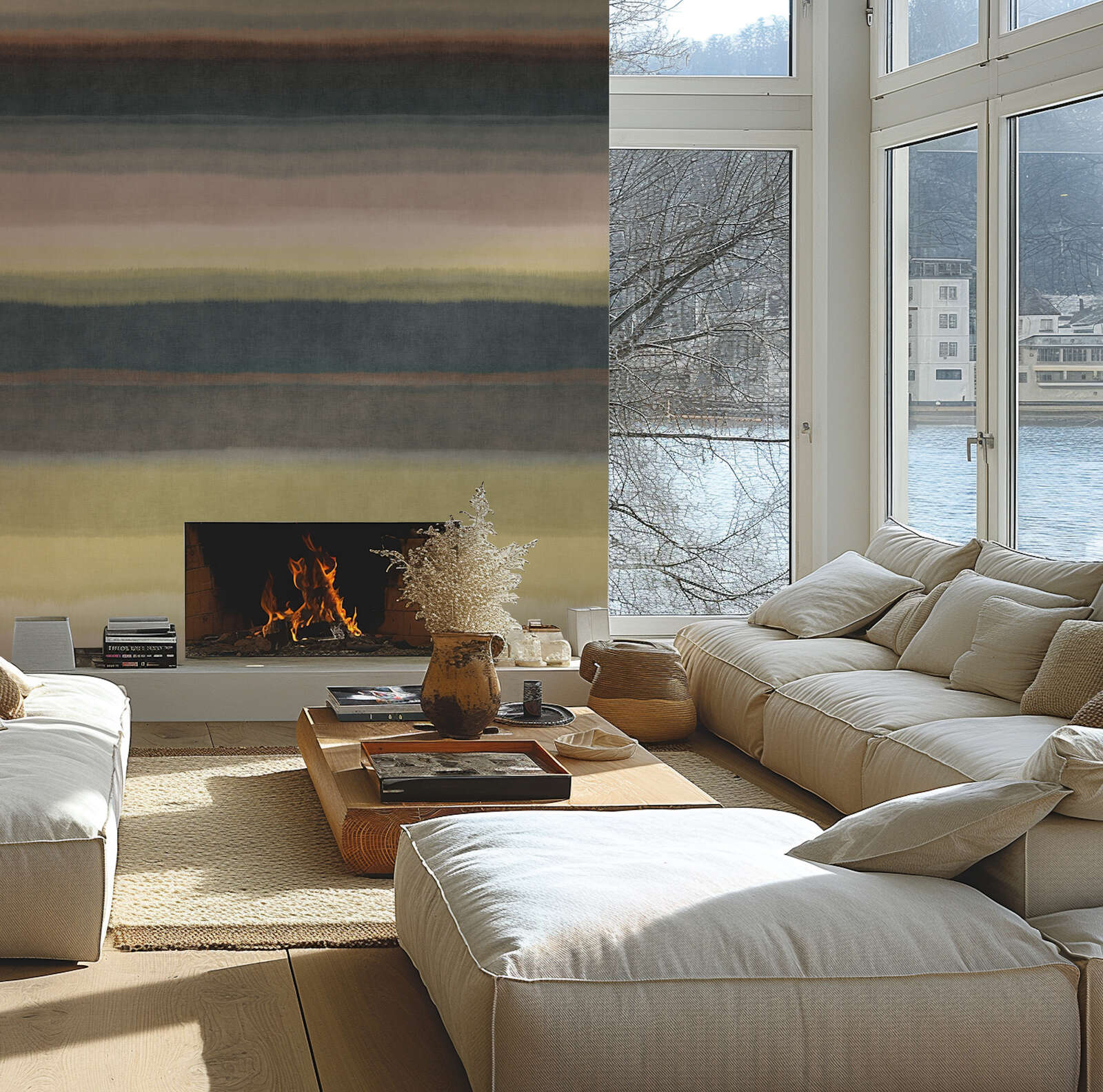Glattes Vliestapeten Panel 'Muted Stripes' 159cm Breite x 280cm Höhe - Fröhliches Streifemotiv mit Farbverlauf – Bunt