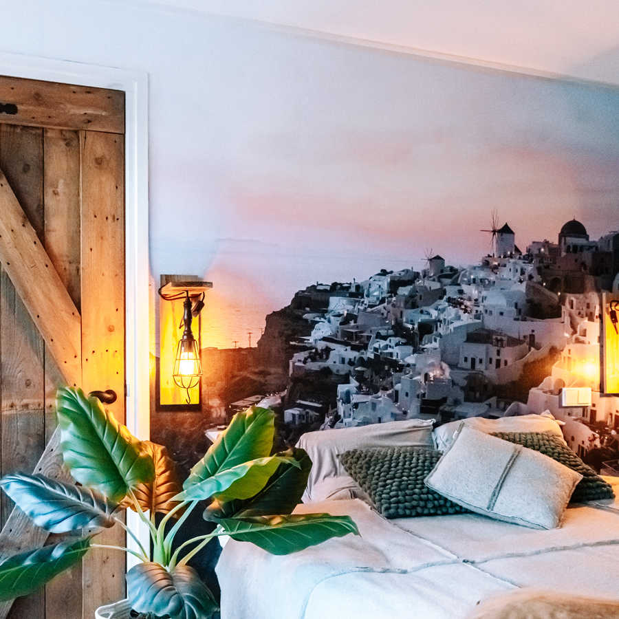             Digital behang Zonsondergang op Santorini - Premium gladde fleece
        