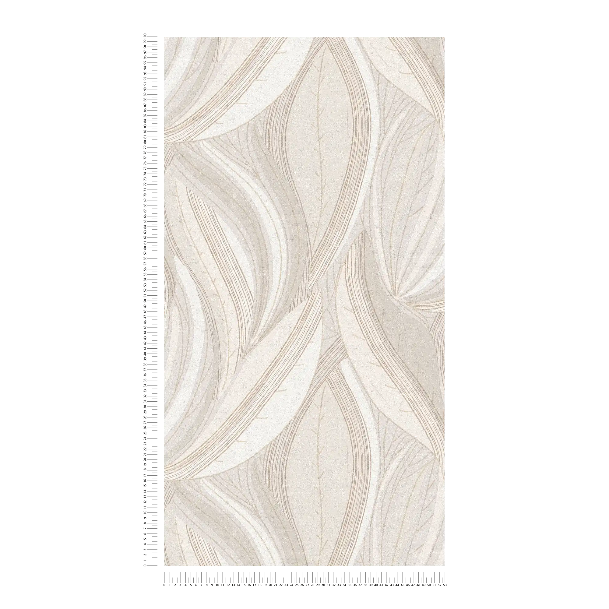            Extravagante und fein strukturierte Vliestapete mit geschwungenem, dynamischem Blätter-Design – Creme, Beige, Hellgrau
        