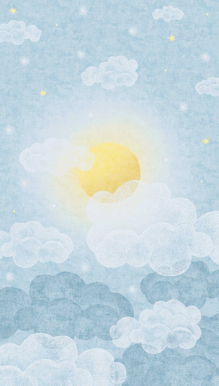             Sonnige Träume Vliestapeten Panel 159cm Breite x 280cm Höhe – Wolken und Sonne für fröhliche Kinderzimmer, glatte Oberfläche – Blau, Gelb, Weiß
        