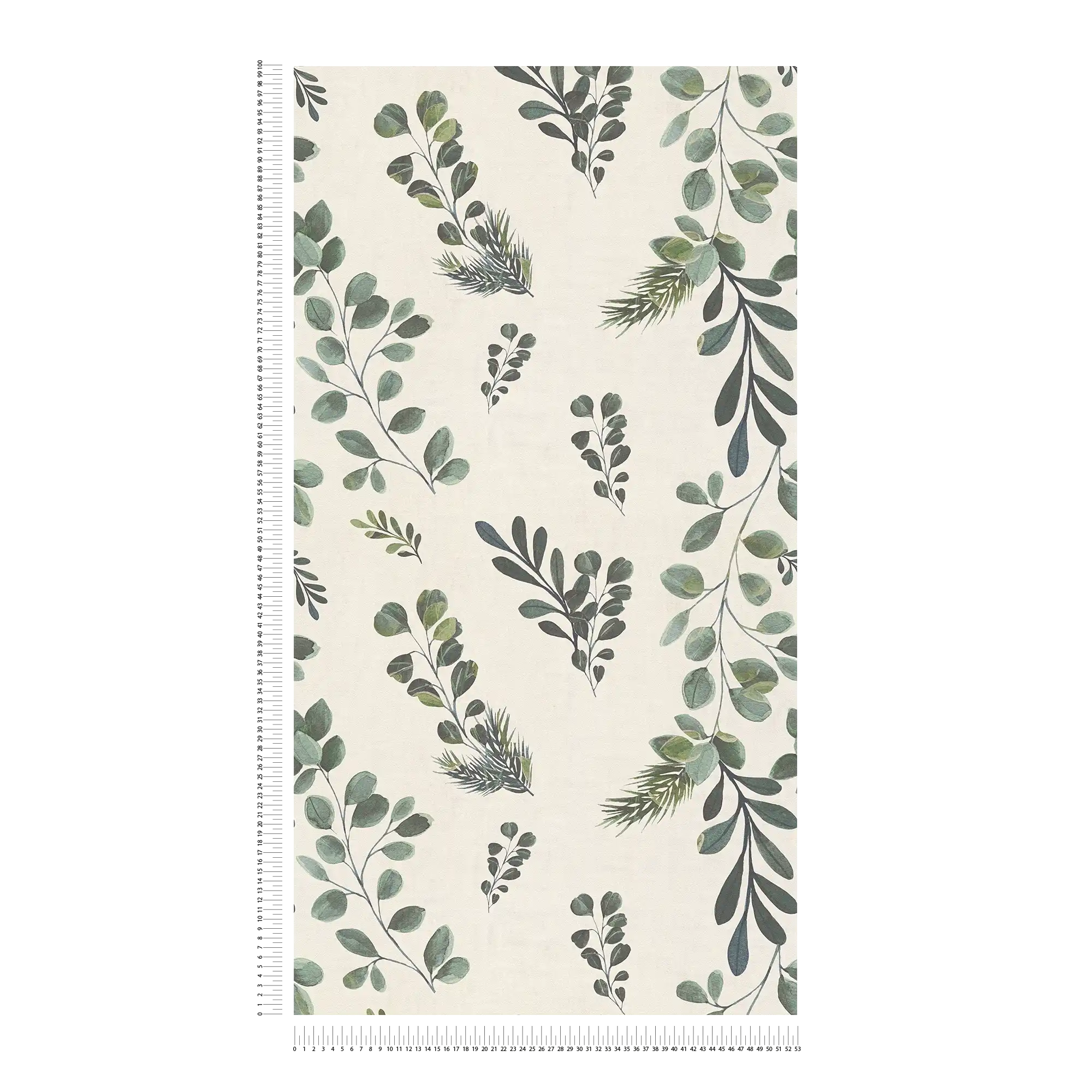             Natürliche Vliestapete mit filigranem Blatt- und Zweigmuster, ebenmäßige Struktur – Beige, Grün
        