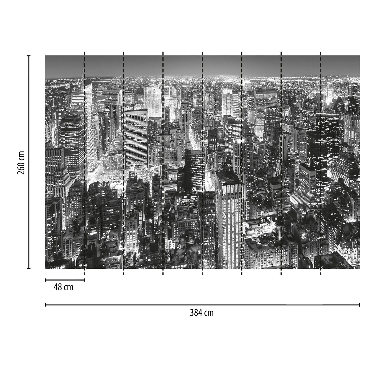             New York City black and white skyline mural
        