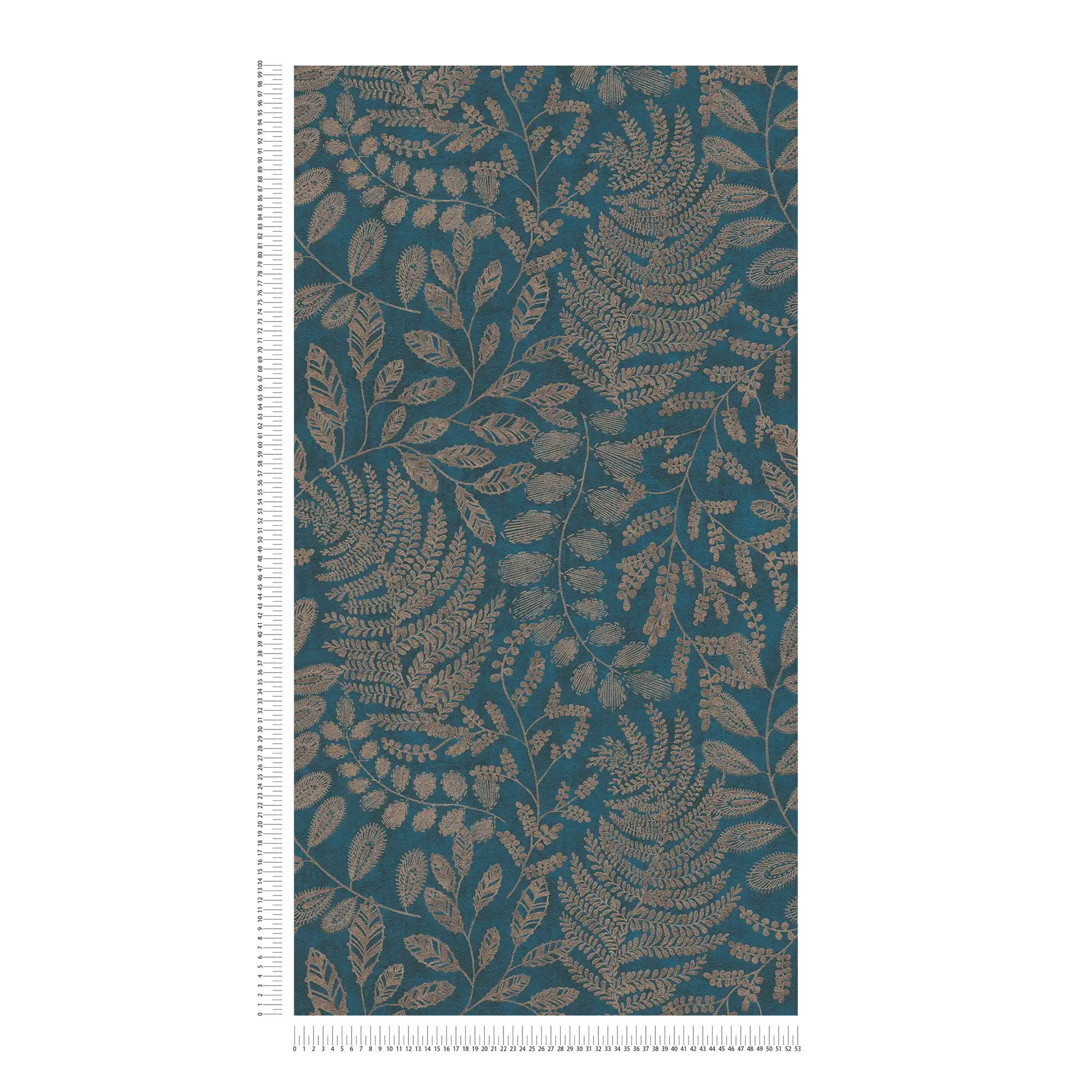             Blaue Tapete mit Gold Design im Boho Stil
        