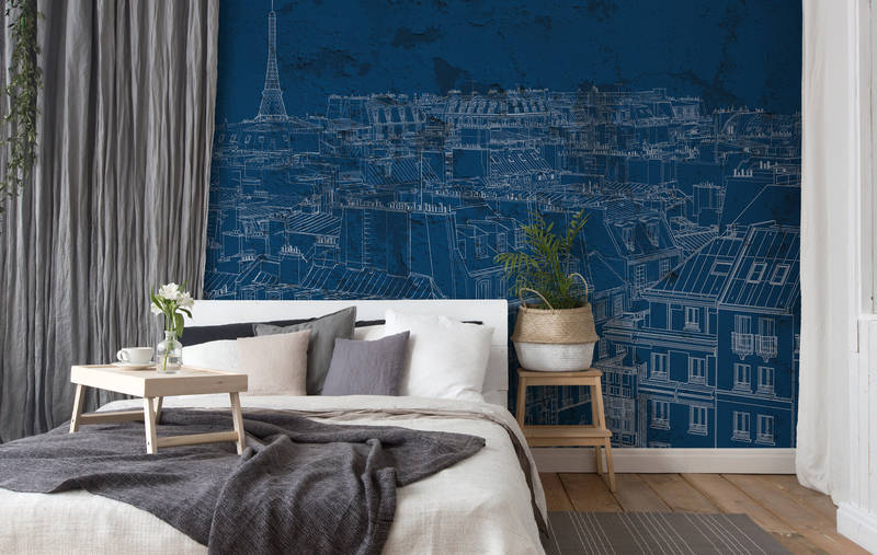             Parijs Blauwdruk Ontwerp & Skyline Behang - Blauw, Wit
        