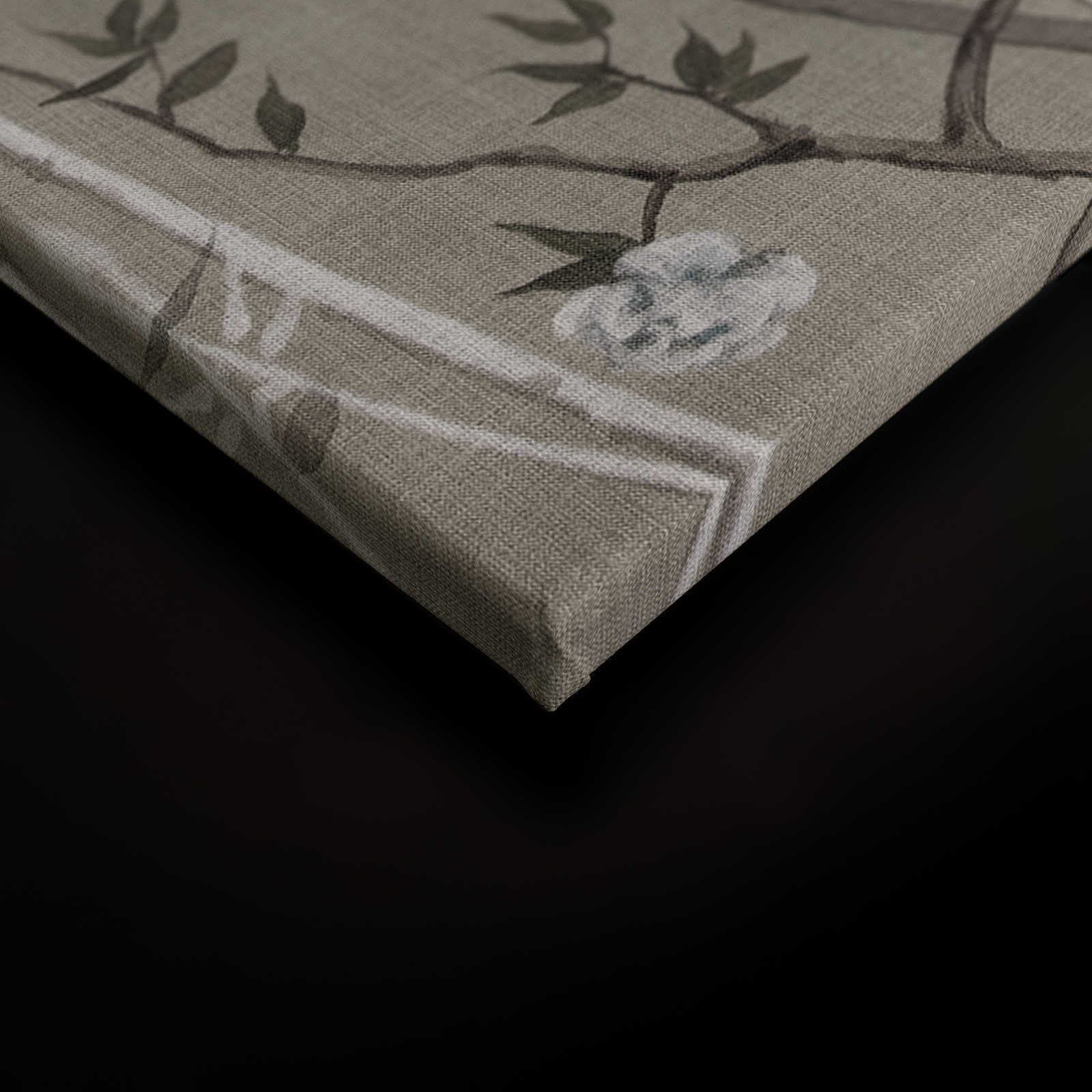             Tea Room 2 - Leinwandbild Vögel & Blüten Design in Greige – 0,90 m x 0,60 m
        