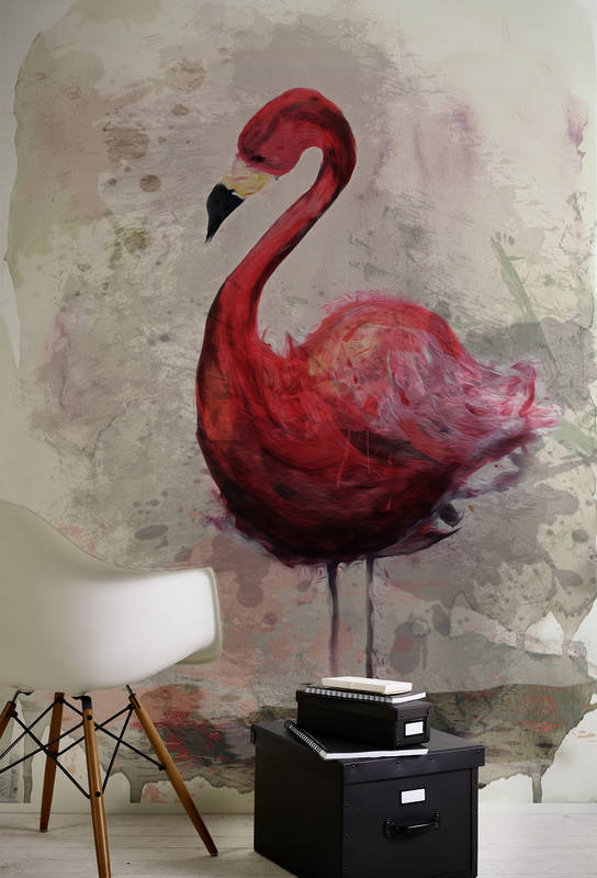 Flamingo, Wandbild, Vogelmotiv, Mural, Wohnzimmerdeko