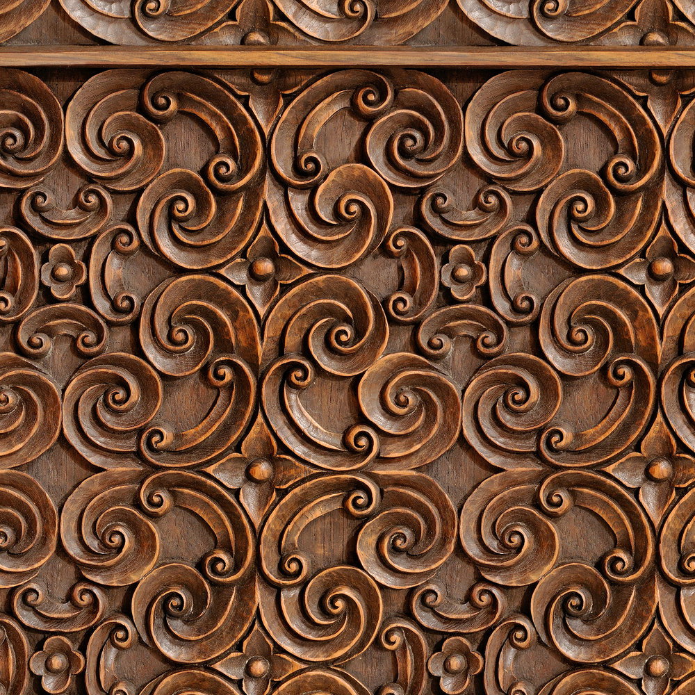             Edle 3D Fototapete in Vliesoptik – Ornamentales Wanddesign aus Holz – Braun
        