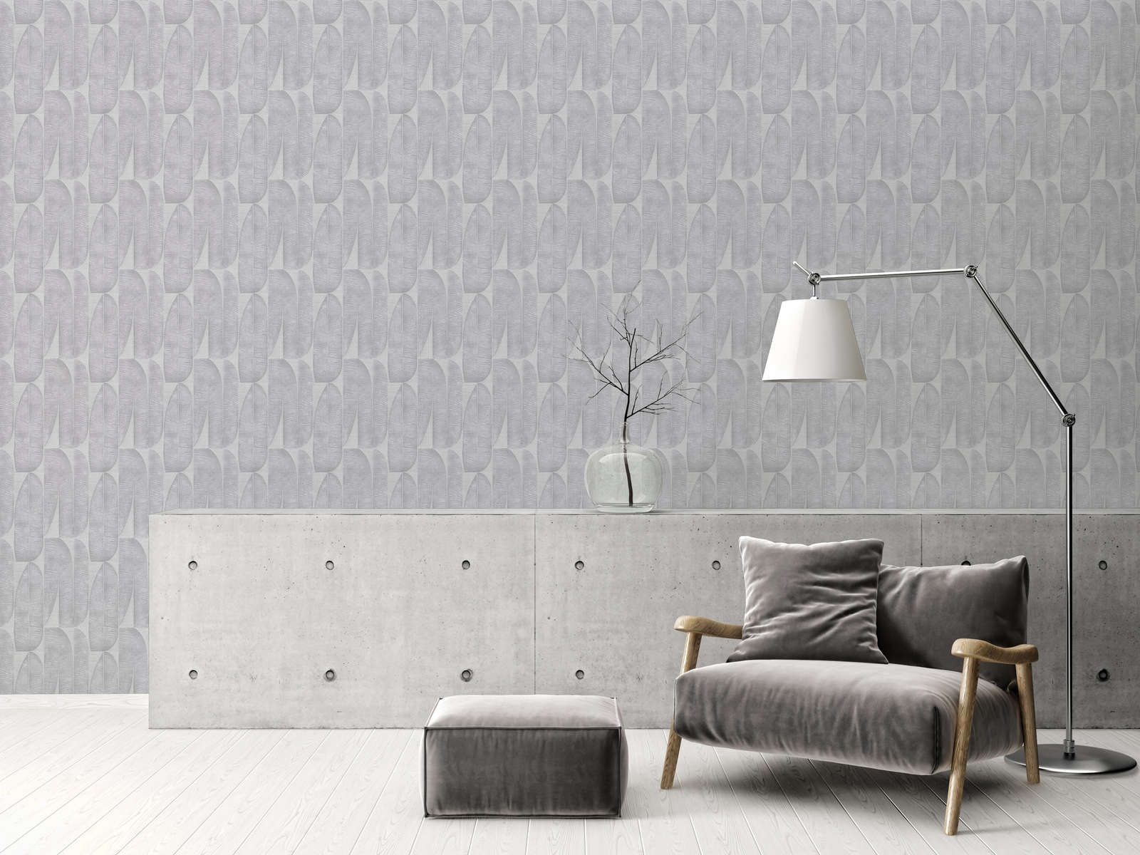 Tapete mit geometrischem Blattmuster – Grau