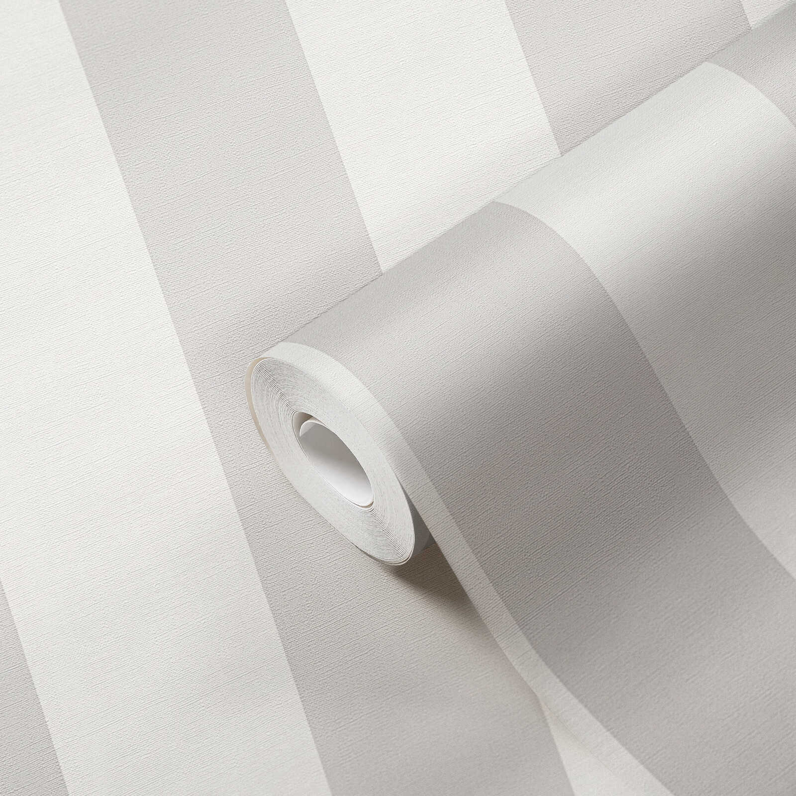             Blockstreifen-Tapete mit Textil-Look für junges Design – Grau, Weiß
        