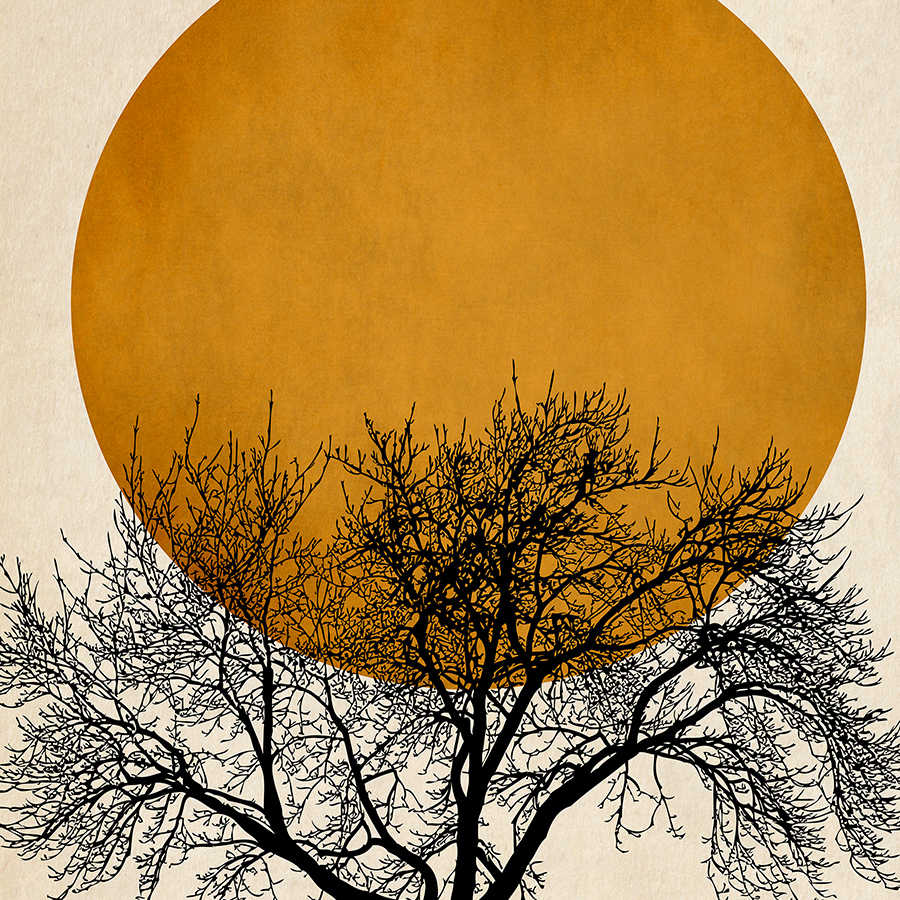 Sonne, Silhouette, Baum, Orangener Kreis, Kunstdruck