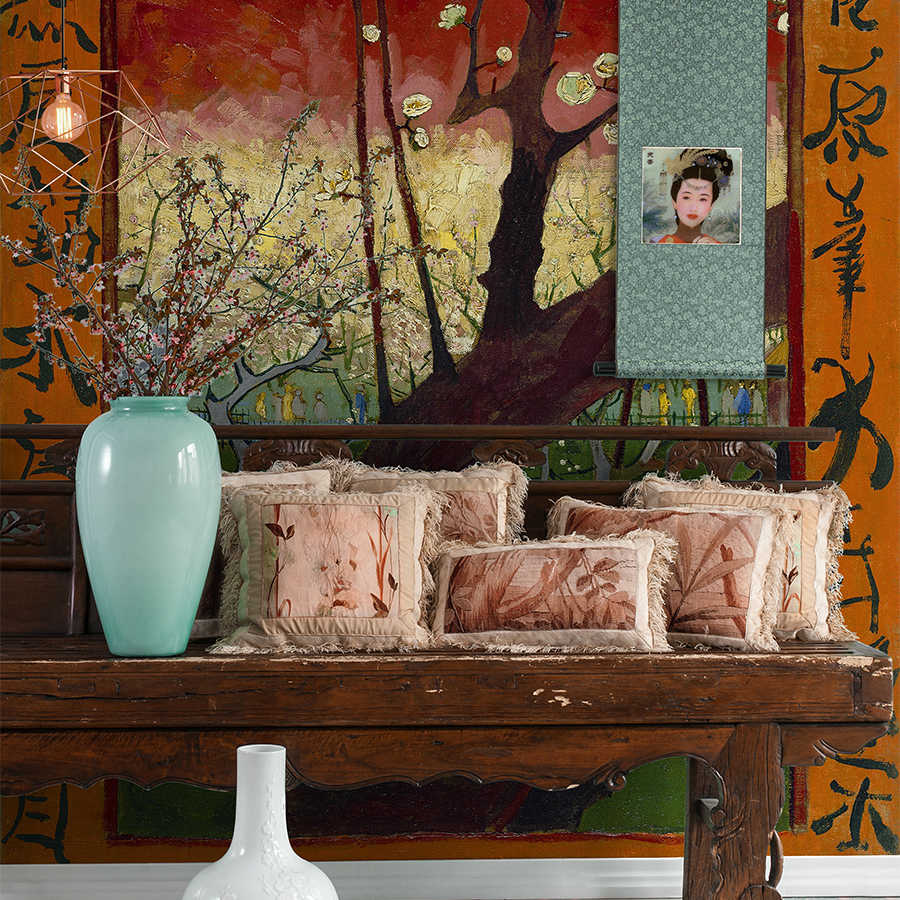 Vase, Sofa, Kissen, Wandteppich, Pflanzen