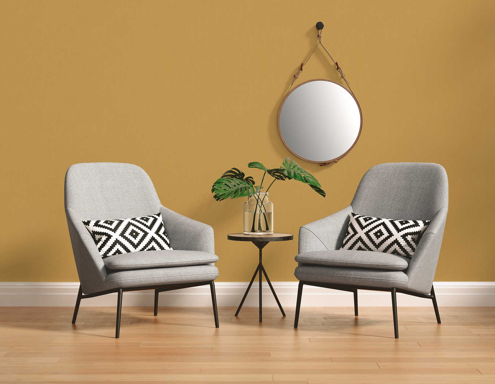             Leinenoptik Tapete Senfgelb uni & matte Textilstruktur – Gelb
        