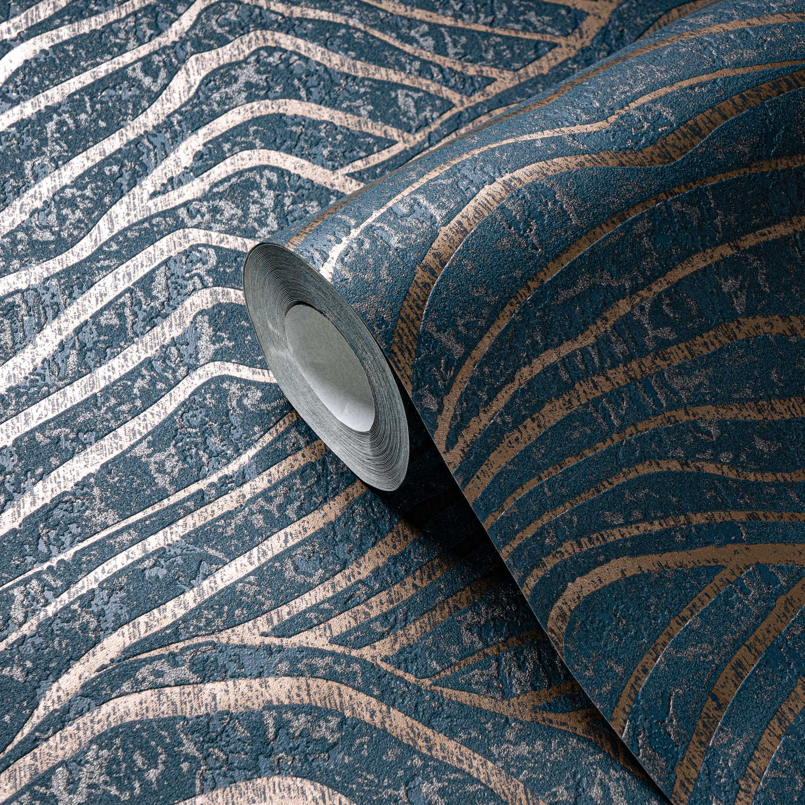             Tapete mit abstraktem Hügel Muster– Dunkelblau, Gold
        