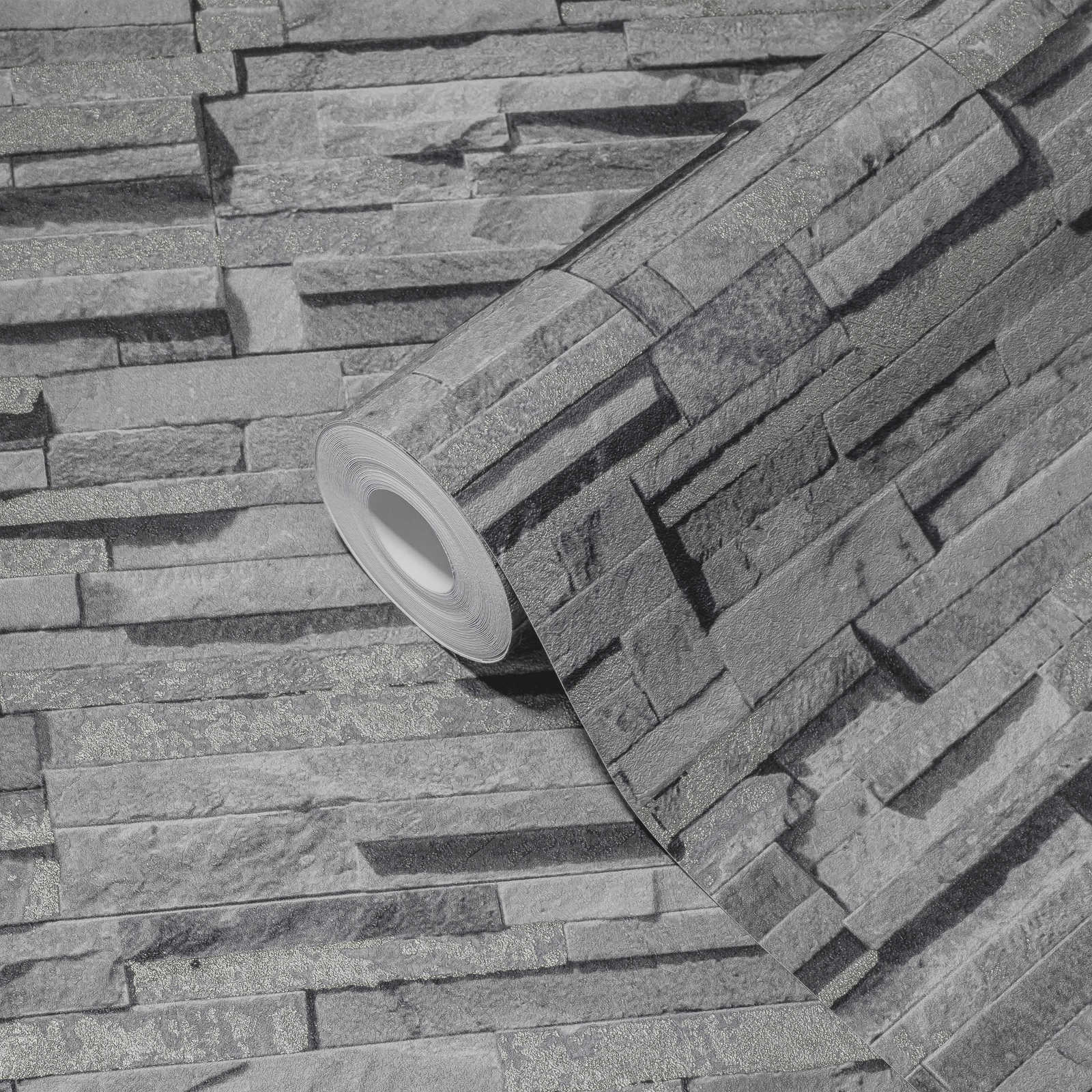             Vliestapete mit Steinoptik & Glanzeffekt – Grau
        