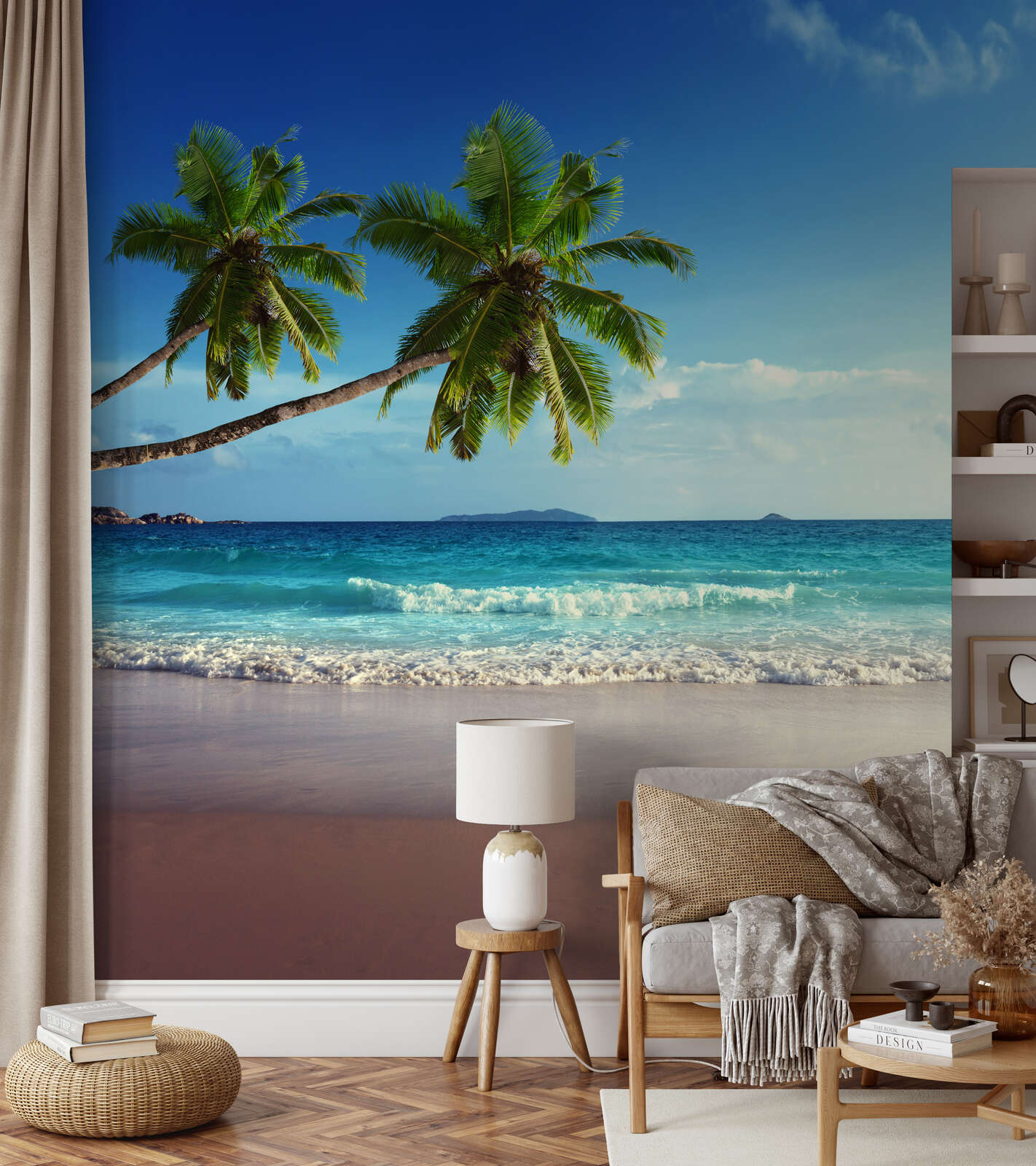 strand, palme, meer, wandtapete, lounge