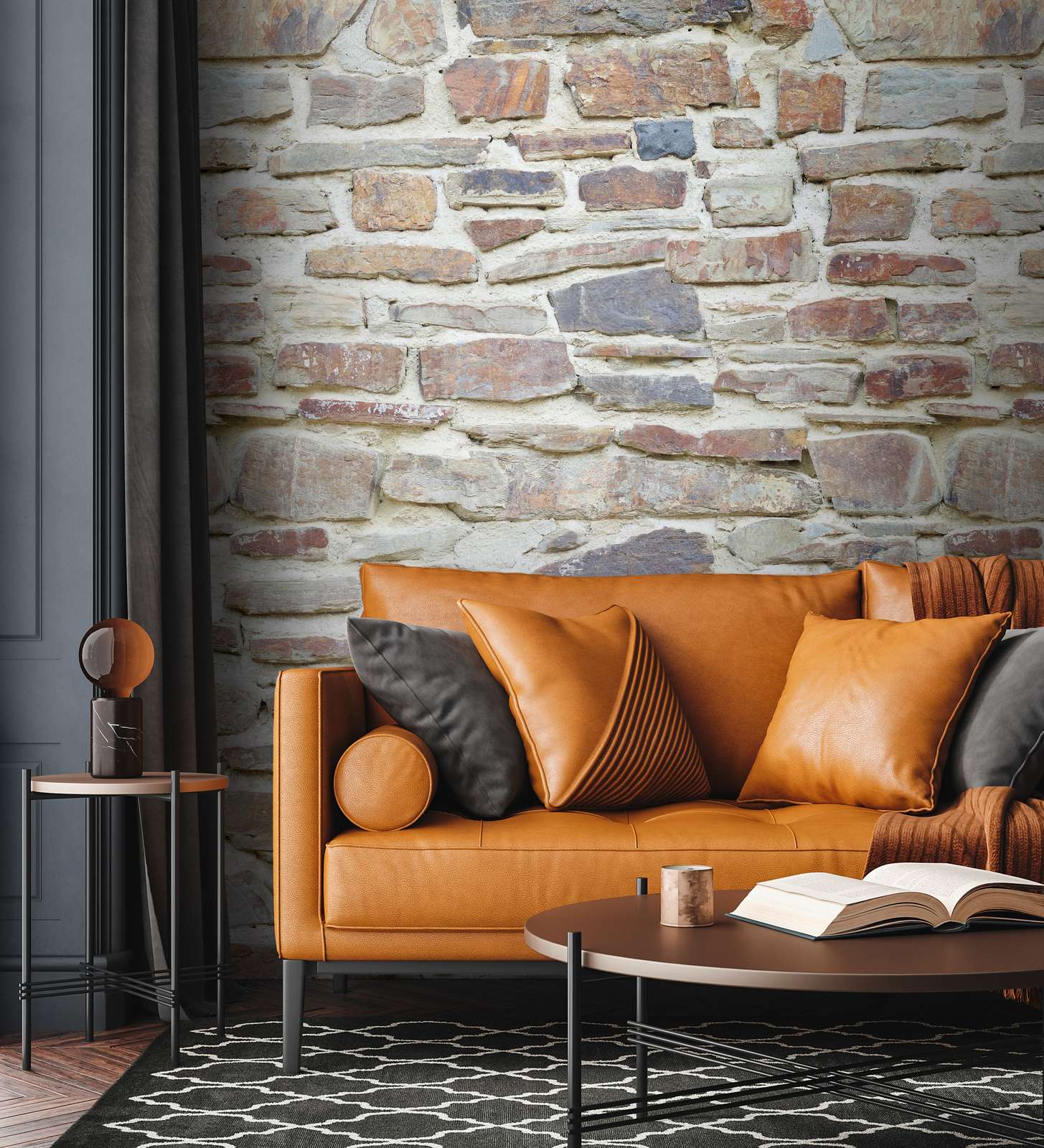 Classic stone wall look wallpaper light colours