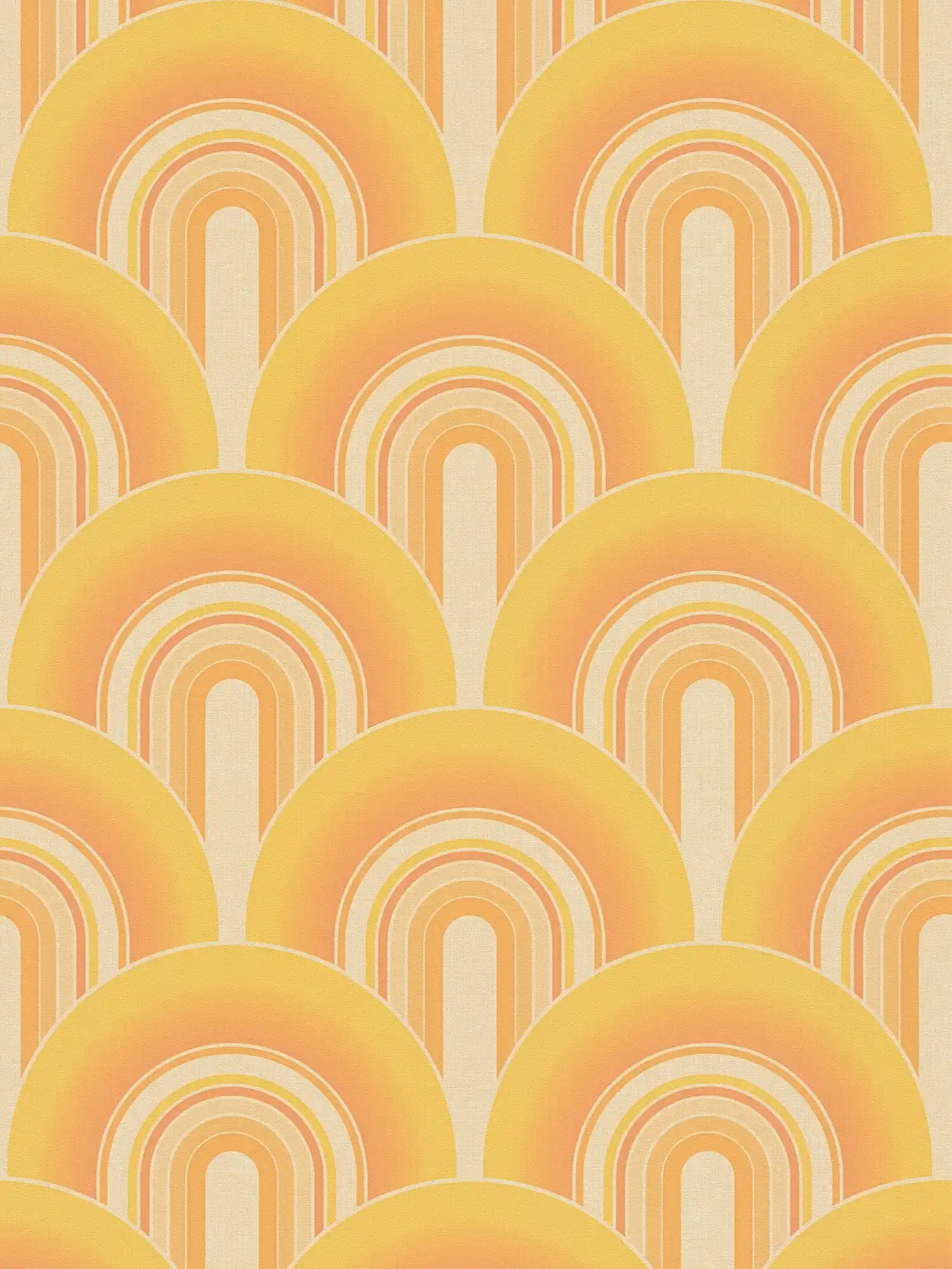         70er Tapete mit grafischem Retro Design – Gelb, Orange
    