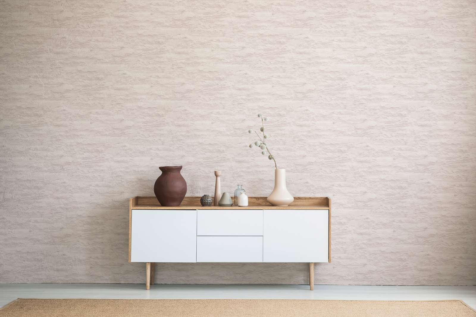             Helle Vliestapete in Mauer-Optik mit Natursteinen & Putz – Creme, Weiß
        