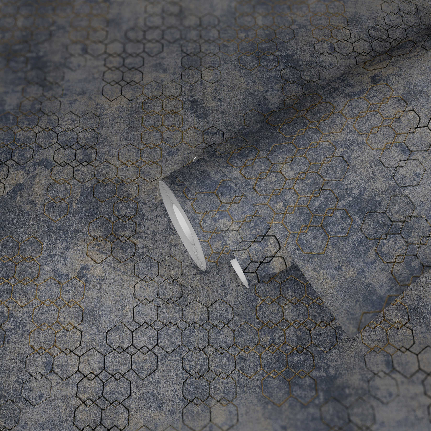             Tapete modernes Design Gold & Beton Effekt – Blau, Gold, Grau
        