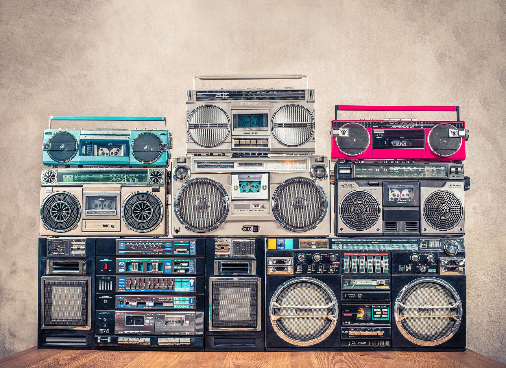 boombox, stereo, kassette, retro, lautsprecher