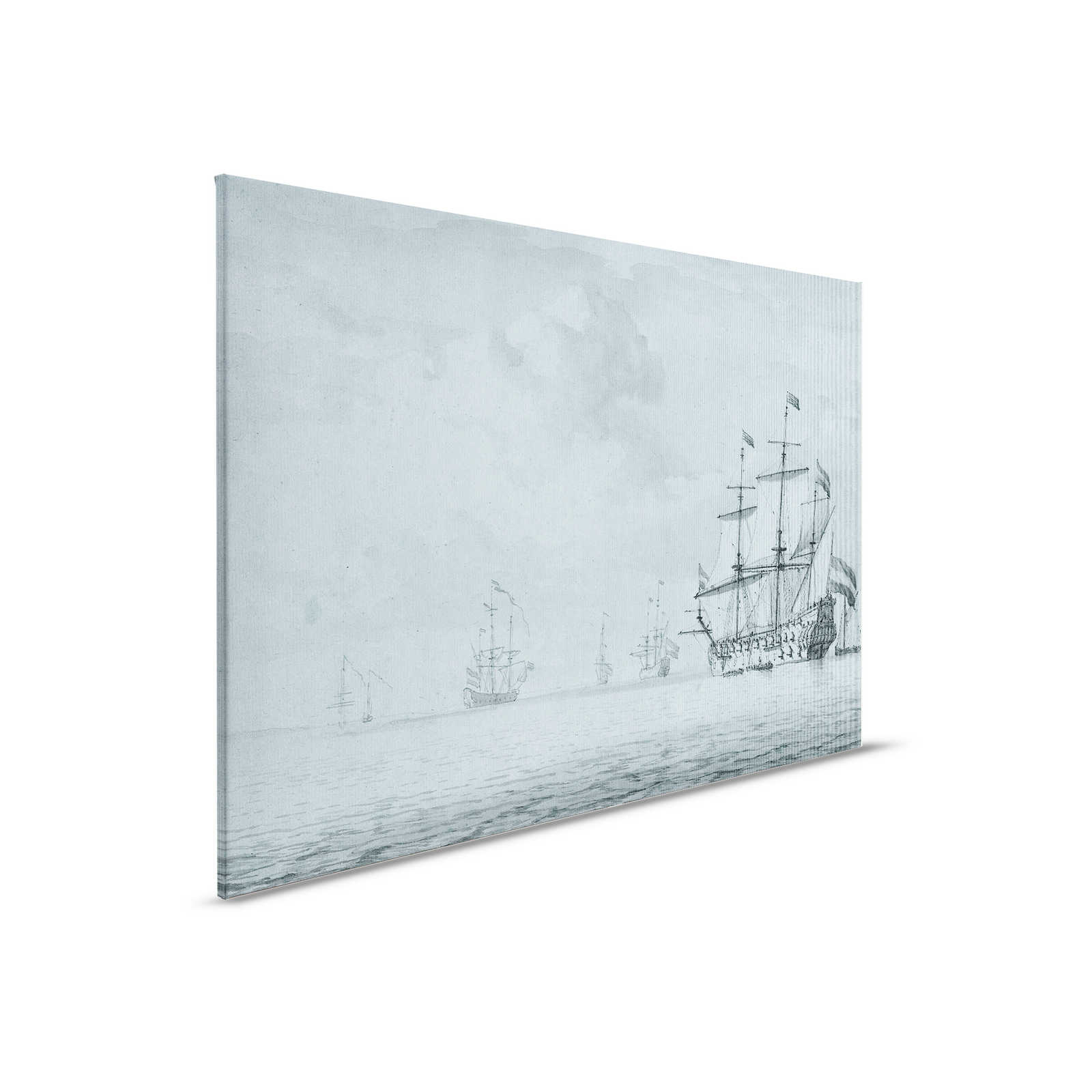         On the Sea 1 - Toile gris-bleu Bateaux style peinture vintage - 0,90 m x 0,60 m
    