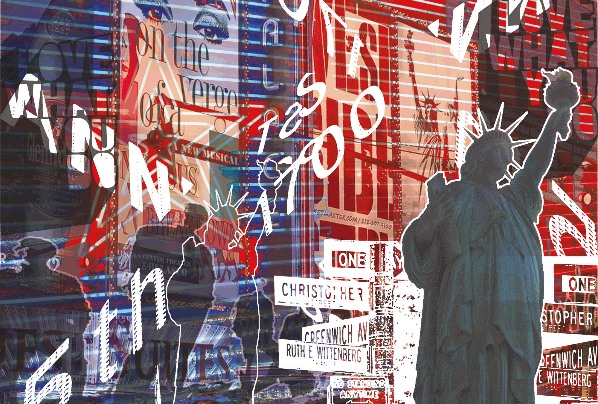 street, urban, statue of liberty, times square, collage