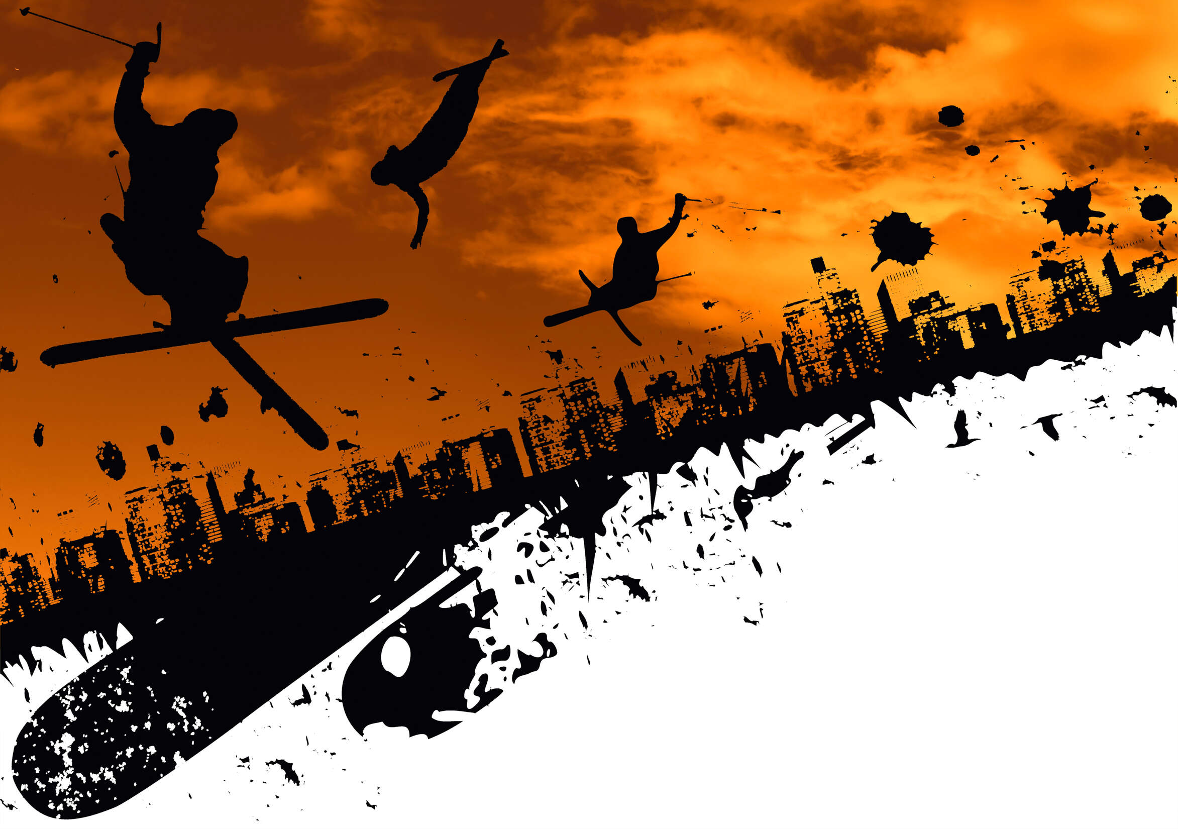 Snowboard, Snowboarding, Stunts, Silhouette, Urban landscape