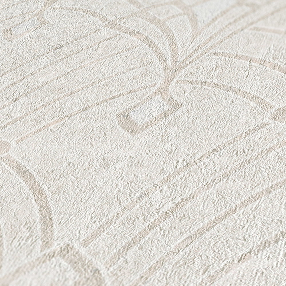             Putzoptik Tapete mit Art Deco Muster & Metallic Effekt – Beige, Creme, Gelb
        