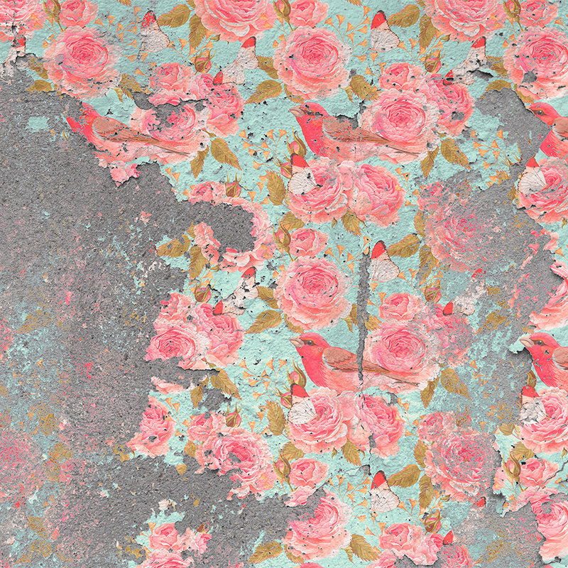         Urban Vintage Vliestapete – Fototapete mit Rosenmotiv und Used-Look – Rosa, Grau
    