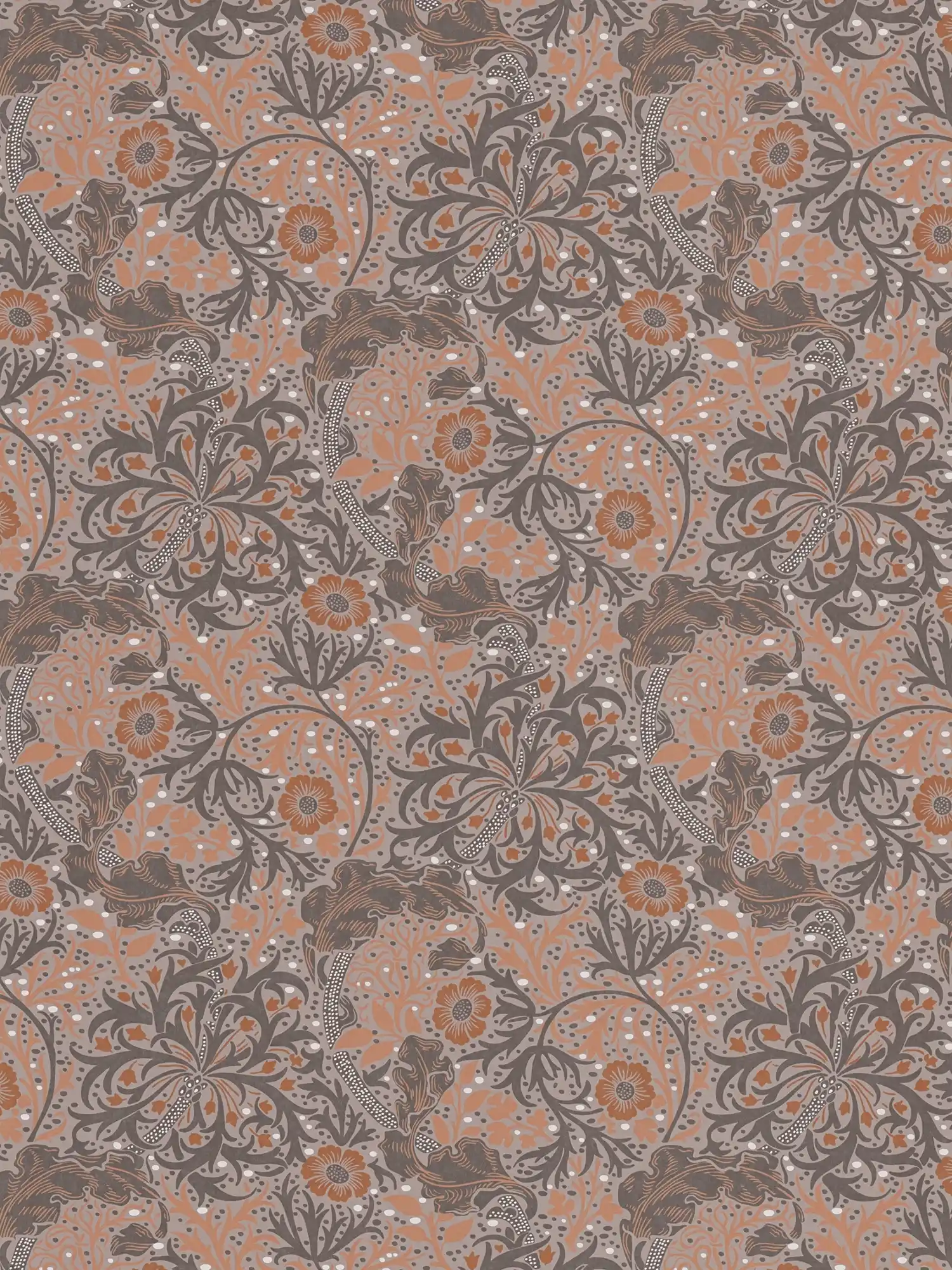 Tapete mit Blüten und Ranken floral &amp; gepunktet – orange, Grau, Schwarz
