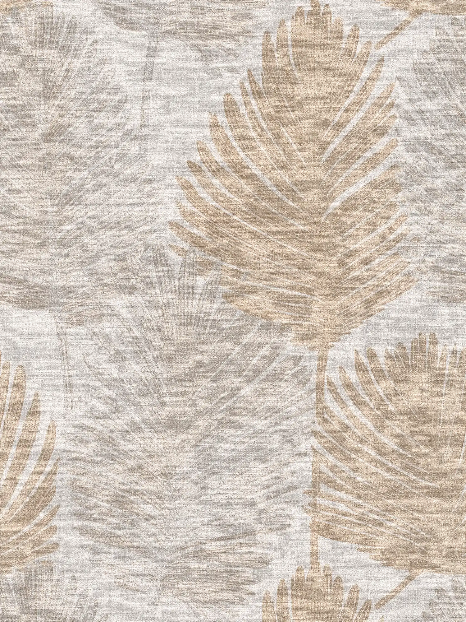        Moderne Vliestapete mit stilisiertem Palmblatt-Design und feiner Struktur – Creme, Beige, Grau
    