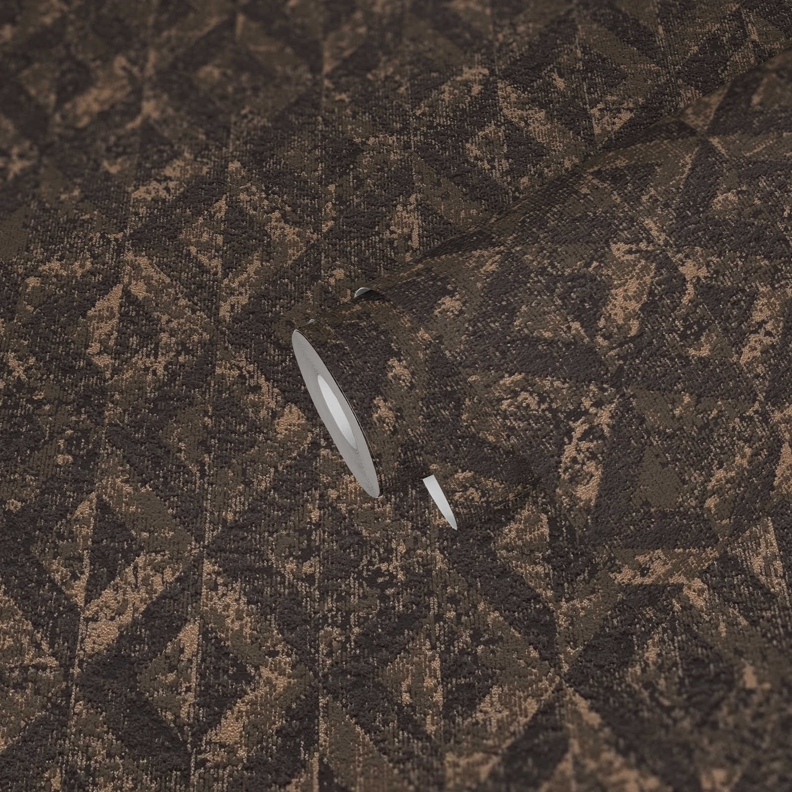             Edle Mustertapete mit abstrakten Details– Schwarz, Braun, Gold
        