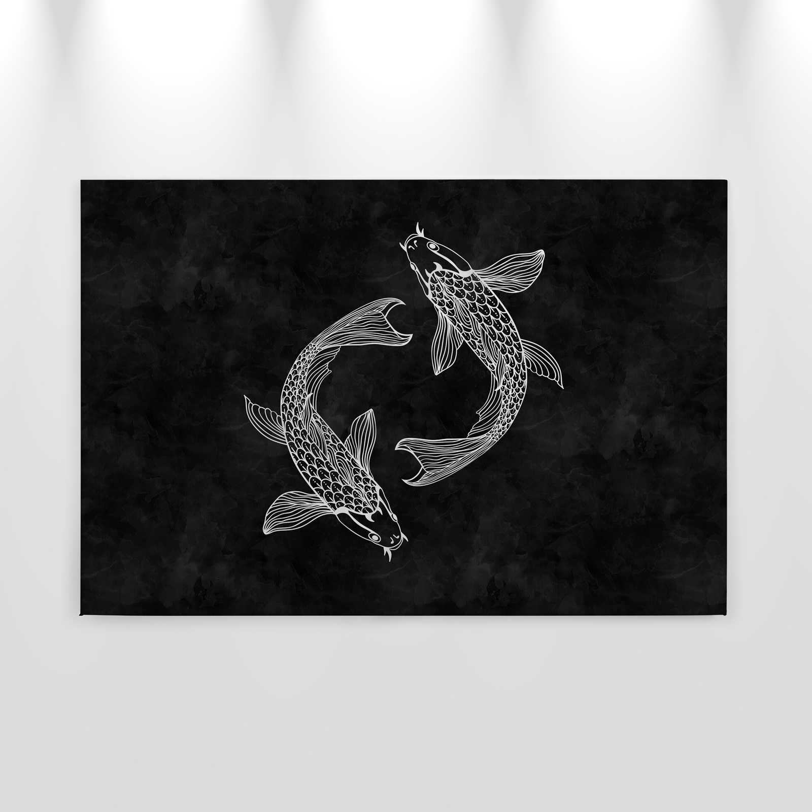 Koi Leinwandbild Schwarz-Weiß im Kreidetafel-Look – 0,90 m x 0,60 m