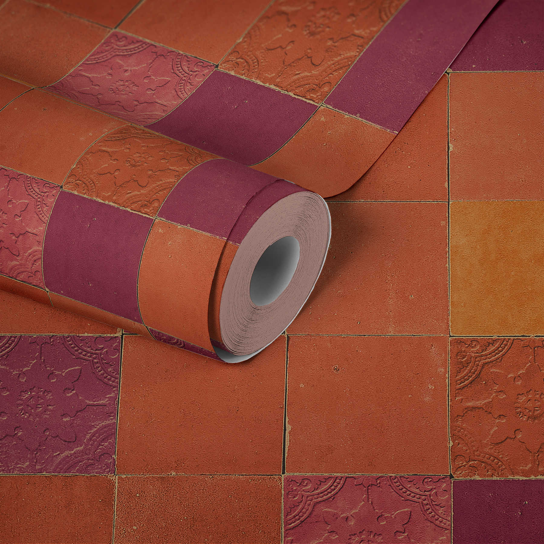             Fliesen-Tapete orientalisches Mosaik – Orange, Rot
        