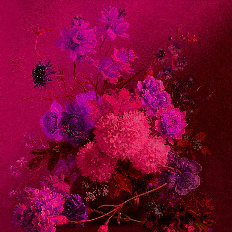         Papier peint fluo avec natures mortes de fleurs - violet, rose
    