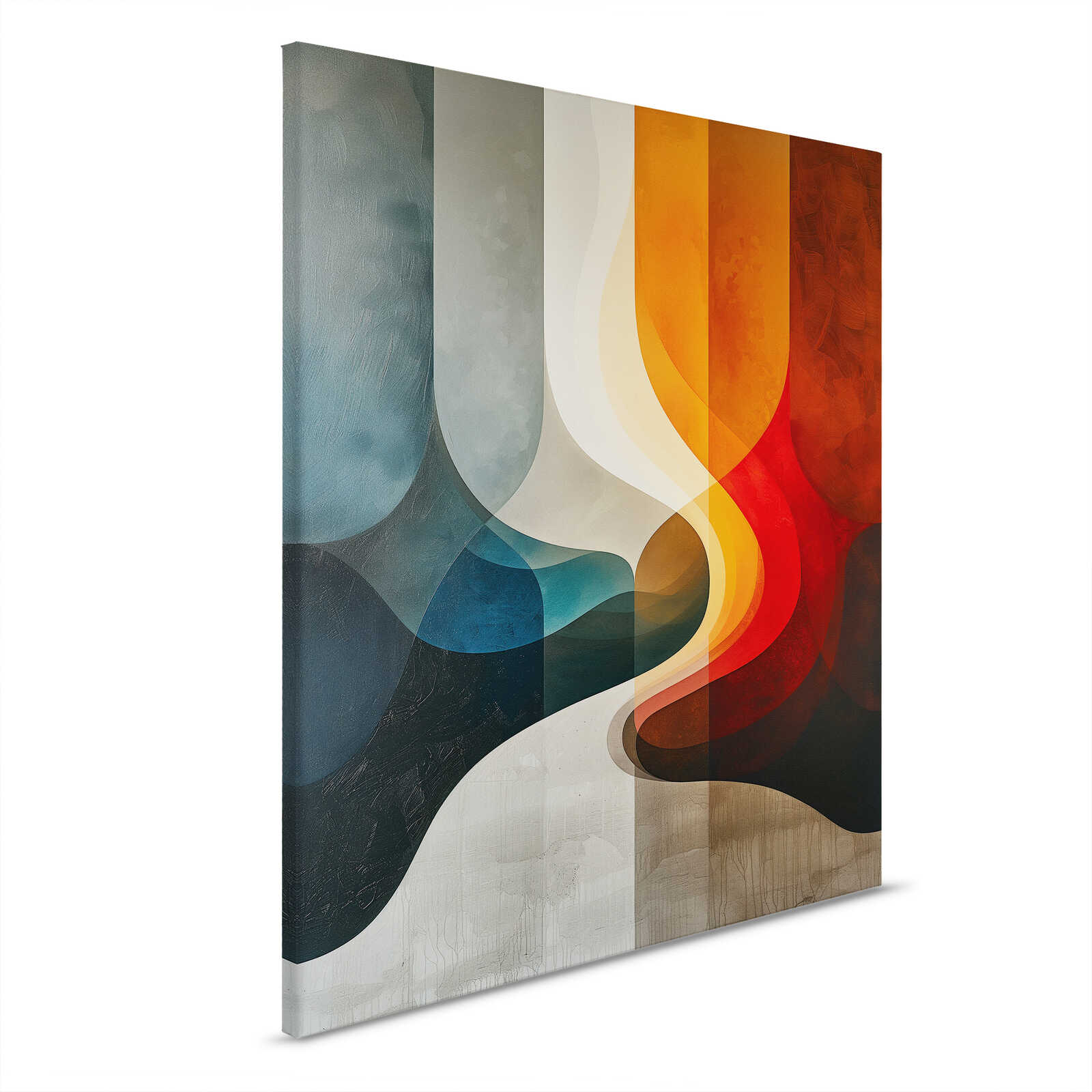         Canvas schilderij Abstracte en gebogen kleurencompositie - Dynamiek in oranje en blauw - 40 x 50 cm - Gekleurd, grijs
    