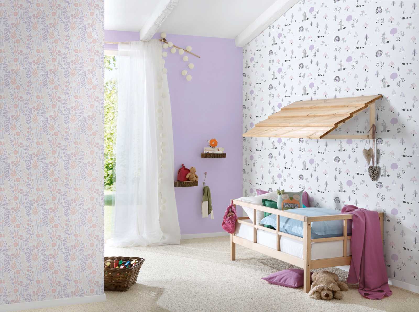 Mädchenzimmer Tapete Pflanzen – Lila, Rosa, Weiß
