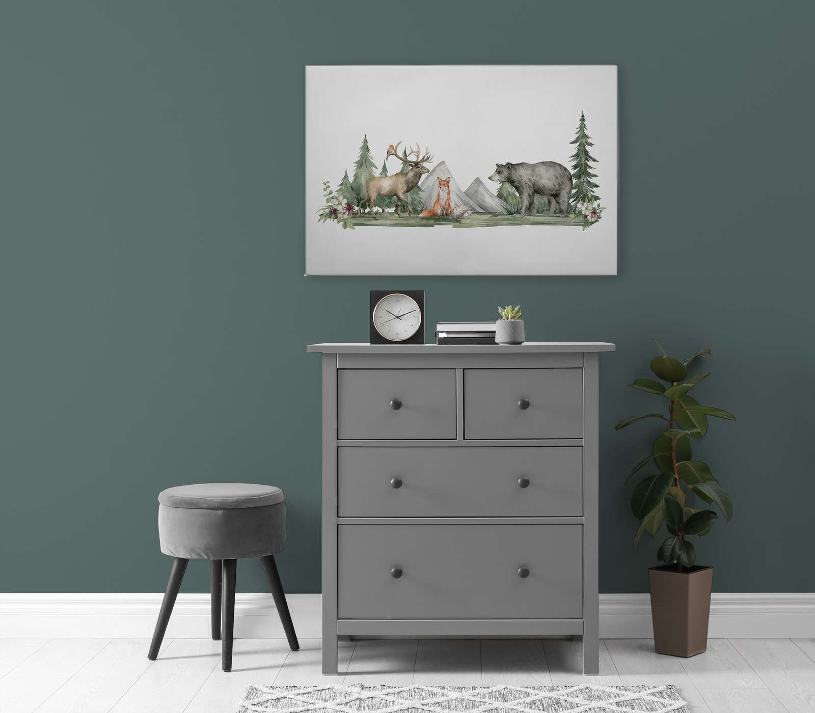             Leinwandbild Kinderzimmer mit Tieren im Wald – 0,90 m x 0,60 m
        
