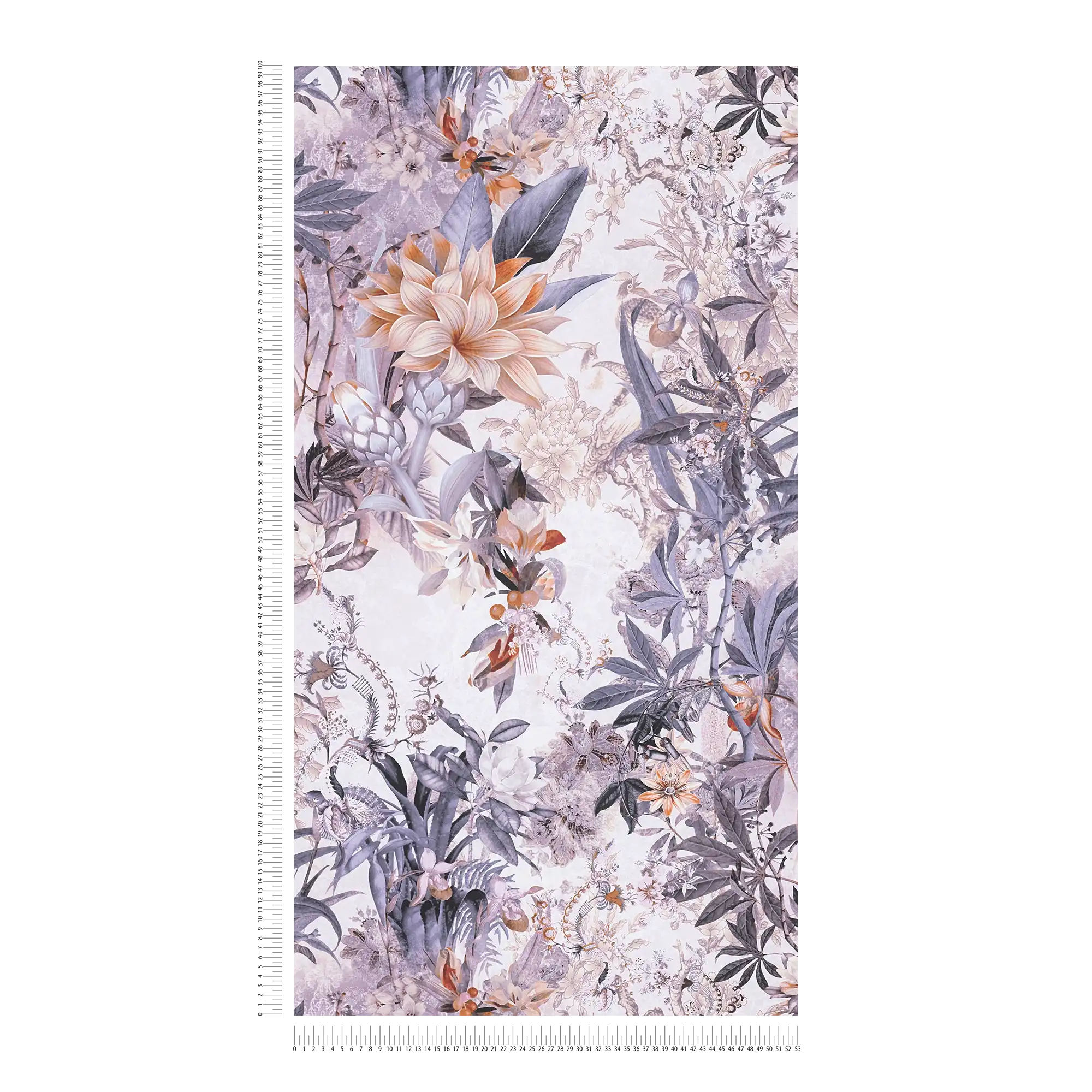 Blumen Tapete florale Vintage-Blüten – Blau, Grau